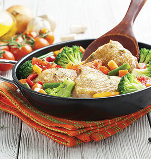 Roasted Veggies & Crispy Chicken Thighs in One Pan