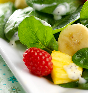 Fresh Fruit Salad with Dole Baby Spinach & Yogurt Poppyseed Dressing