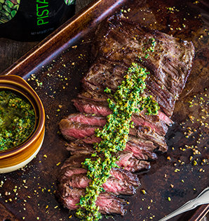 Skirt Steak with Pistachio Chimichurri Sauce