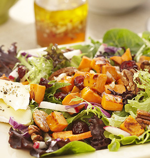 Sweet Potato, Garden Vegetable and Field Greens Salad with Maple Vinaigrette