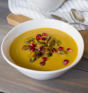 Pumpkin Soup with Moroccan Spiced Wonderful Pistachios
